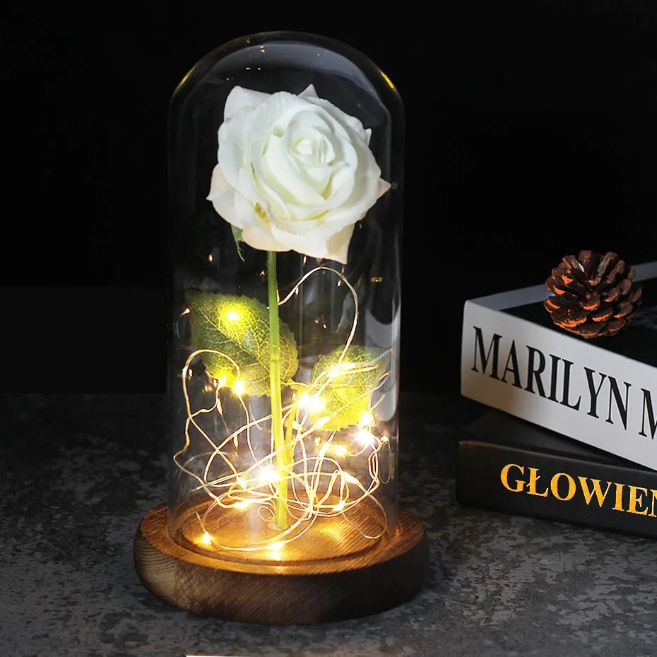 Vionara - Rose préservée sous cloche en verre avec éclairage LED | Vionara
