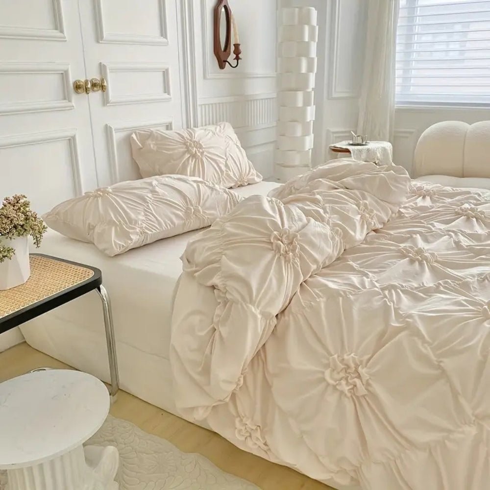 Vionara - Housse de couette texturée à plis floraux en coton mélangé | Vionara