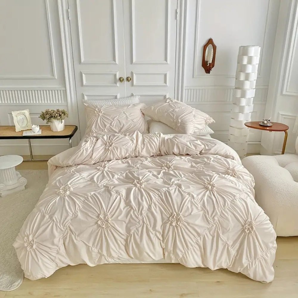 Vionara - Housse de couette texturée à plis floraux en coton mélangé | Vionara