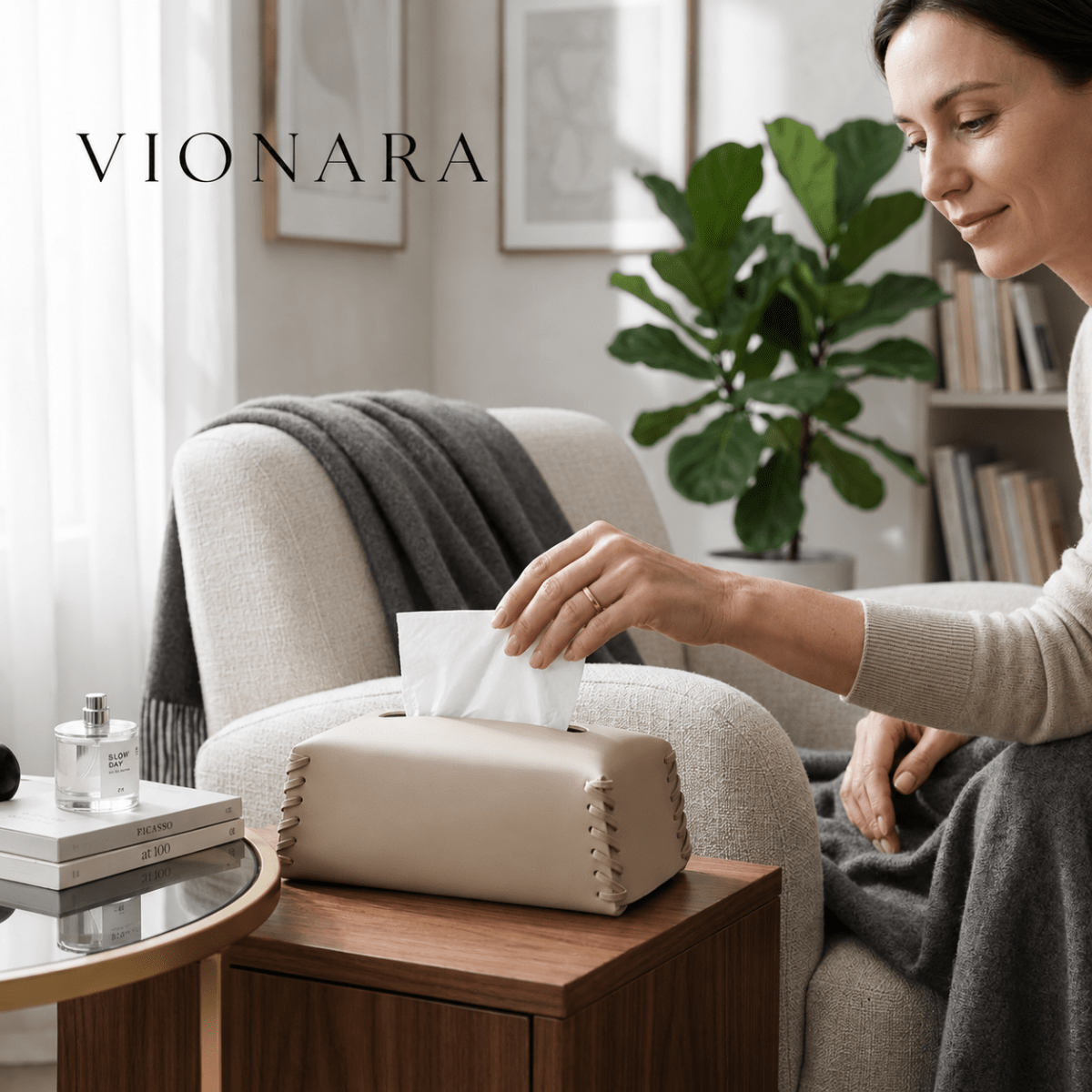 Vionara - Boîte à mouchoirs en cuir tressé | Vionara