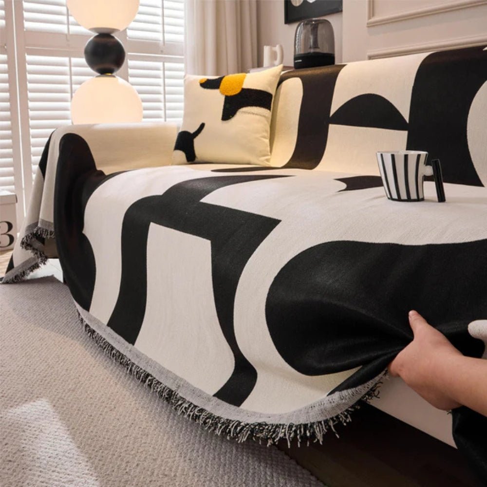 Vionara - Housse de canapé en chenille texturée à motif jacquard bohème | Vionara