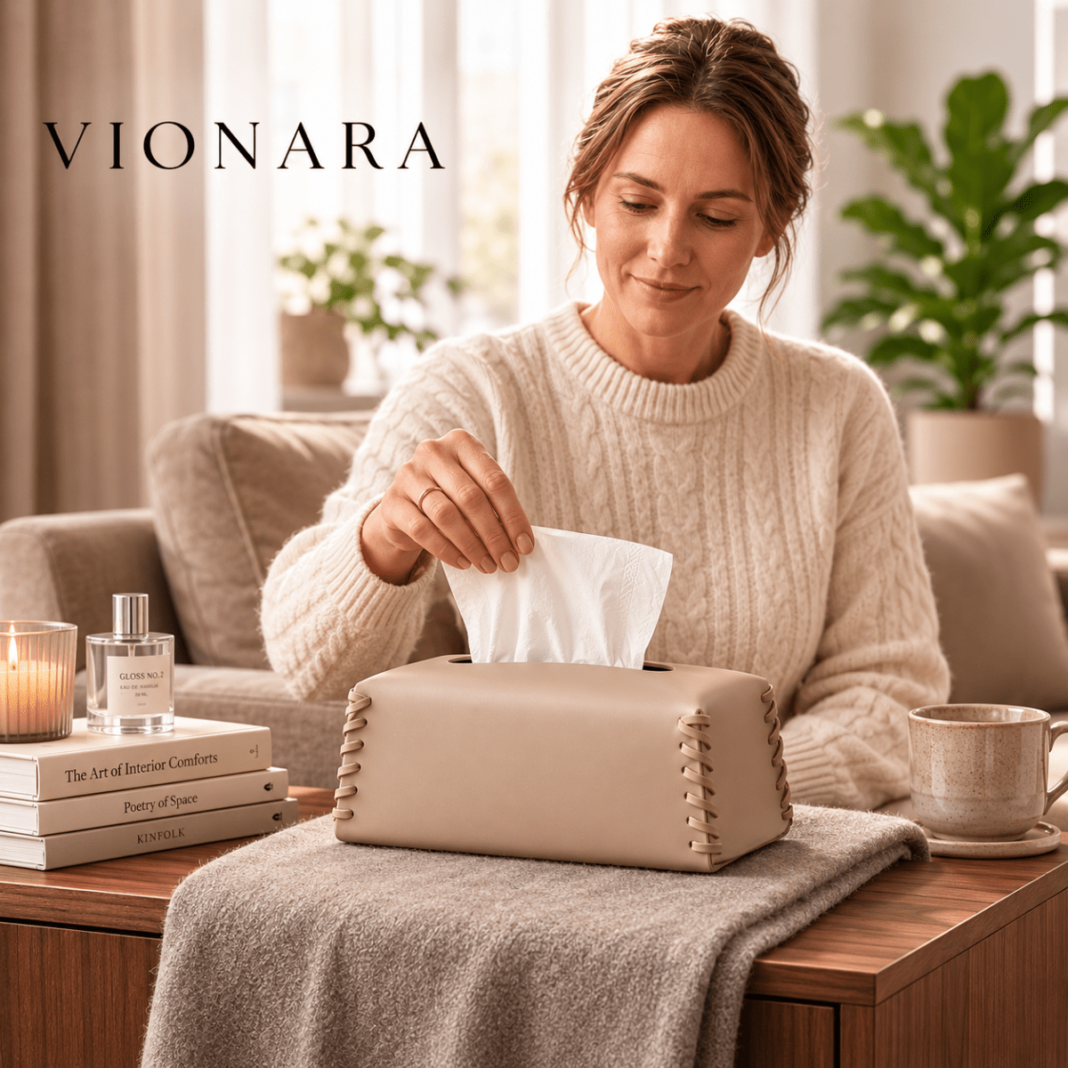 Vionara - Boîte à mouchoirs en cuir tressé | Vionara