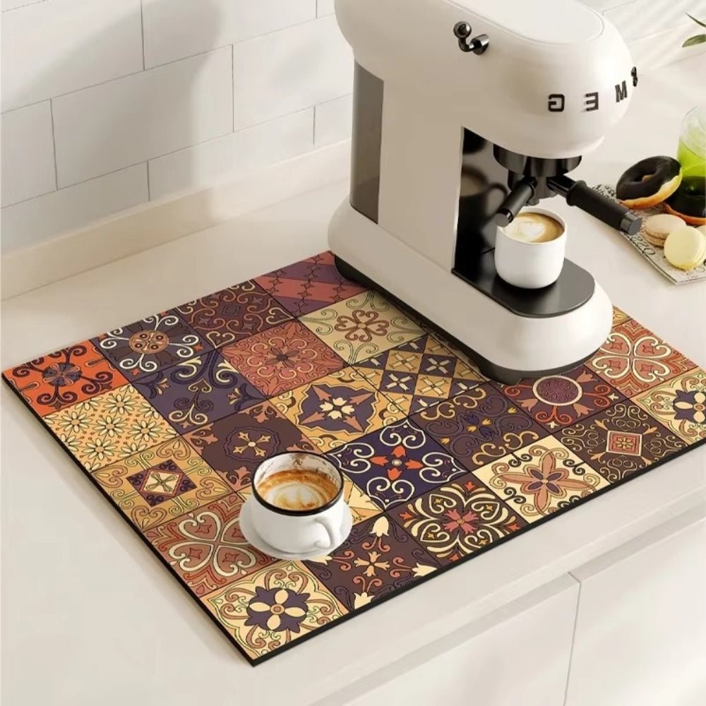 Vionara - Tapis absorbant antidérapant à motif carreaux rétro pour café ou évier