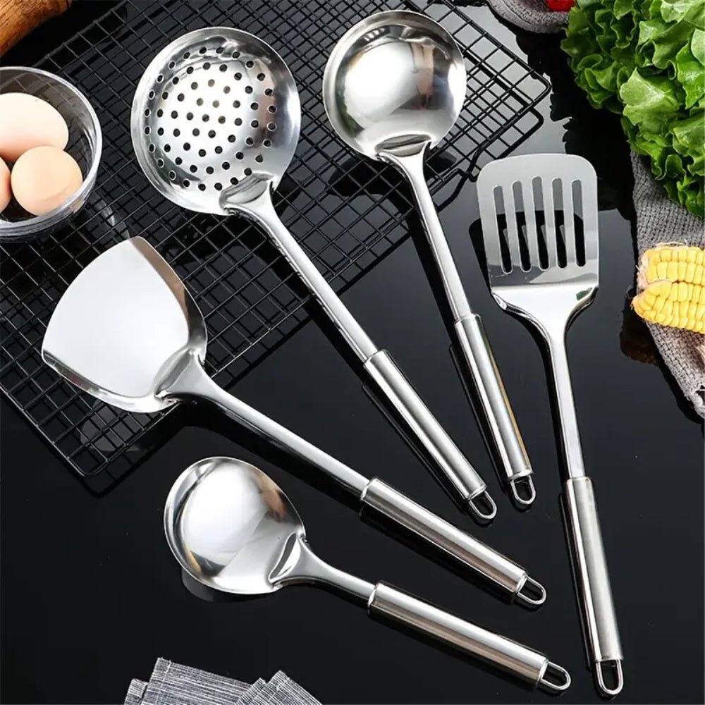 Vionara - Set d’ustensiles de cuisine en acier inoxydable, finition brossée