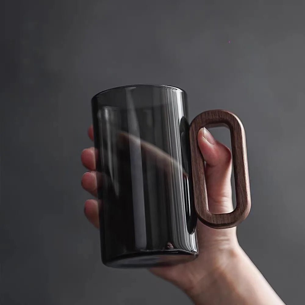 Vionara - Mug en verre borosilicate avec anse en bois naturel | Vionara