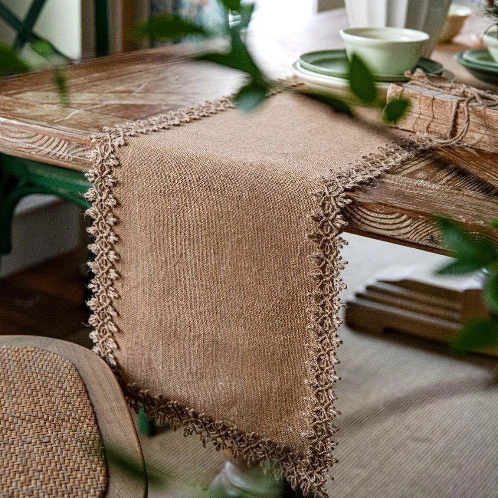 Vionara - Chemin de table en jute naturel tissé | Vionara
