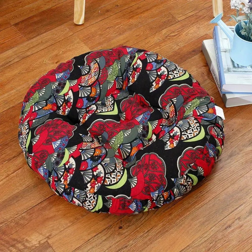 Vionara - Coussin rond en coton épais, imprimé floral bohème