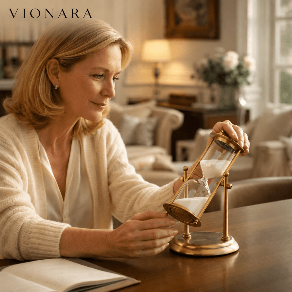 Vionara - Sablier décoratif en laiton antique et sable violet | Vionara