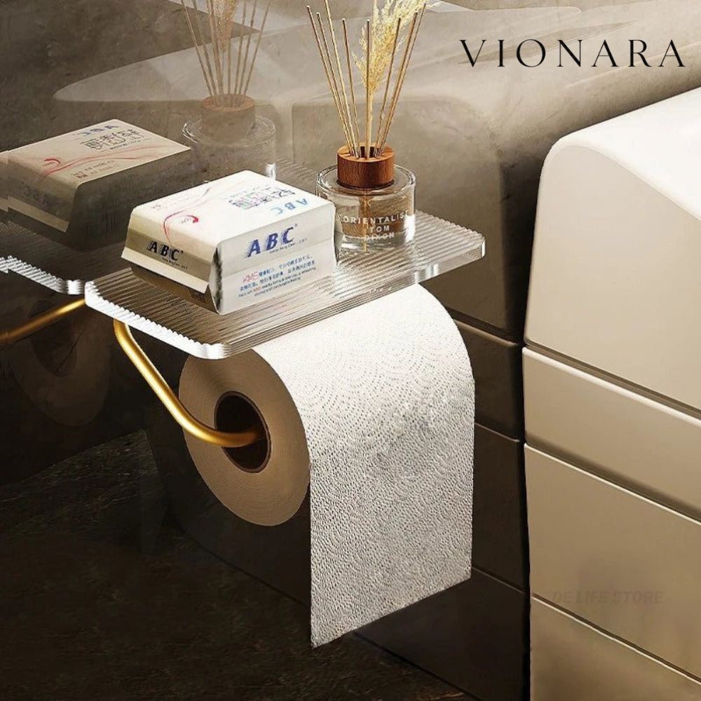 Vionara - Porte-papier toilette mural en métal avec tablette | Vionara