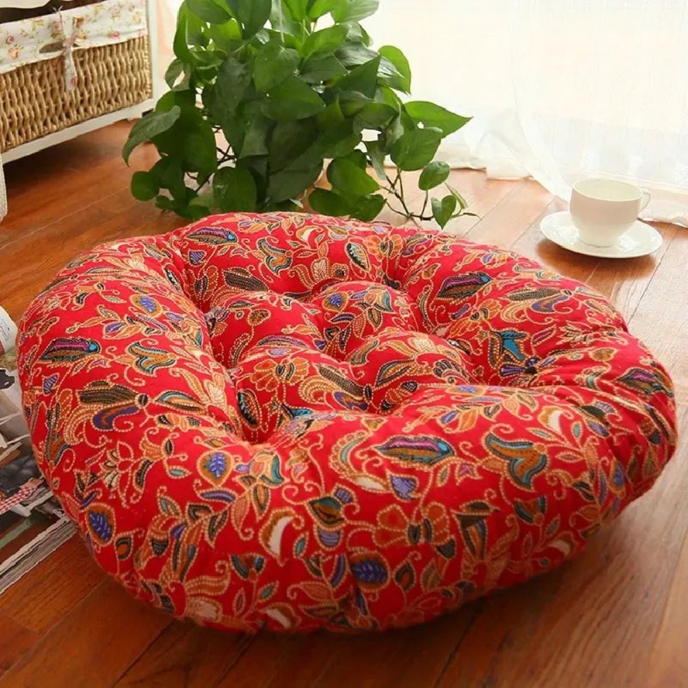 Vionara - Coussin rond en coton épais, imprimé floral bohème