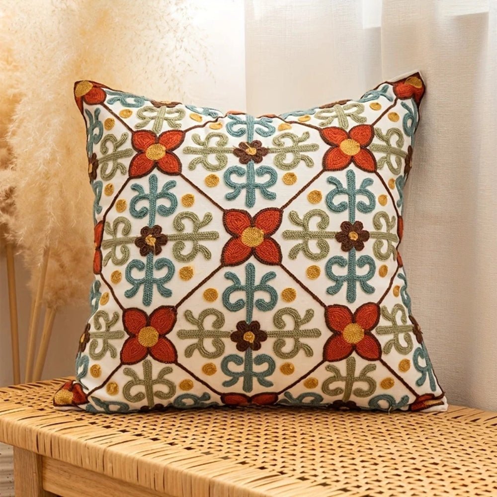Vionara - Housse de coussin décorative brodée en microfibre vintage