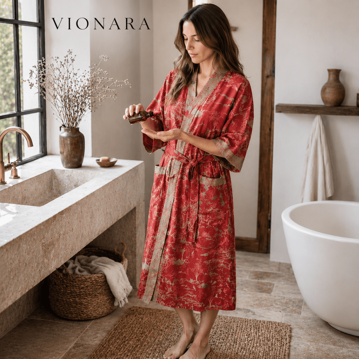 Vionara - Peignoir kimono en coton léger à double gaze | Vionara