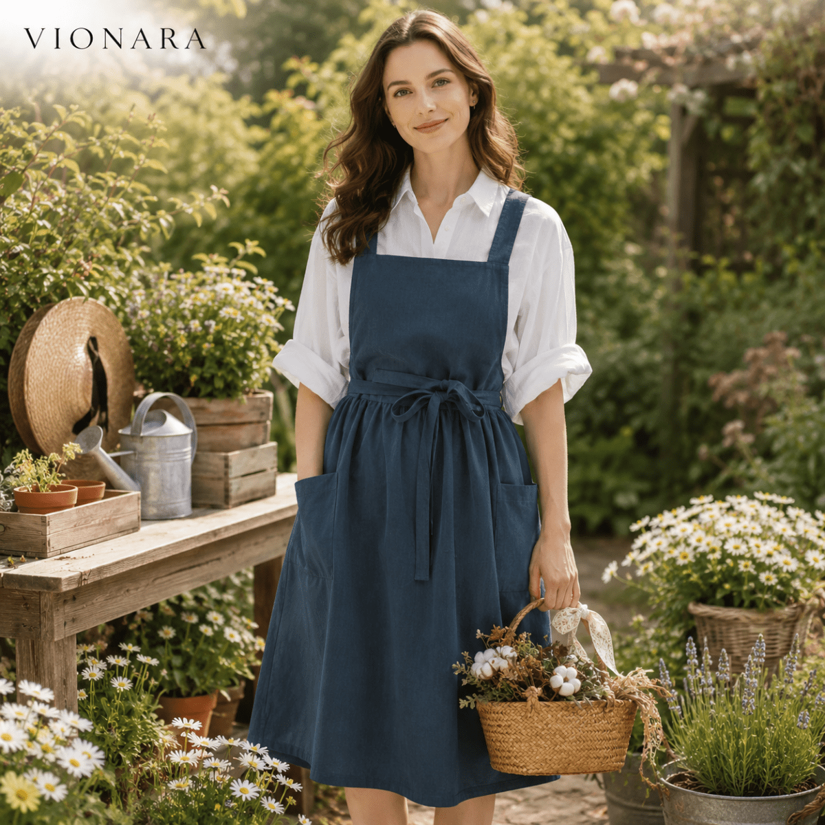 Vionara - Tablier en coton croisé avec poches pratiques | Vionara