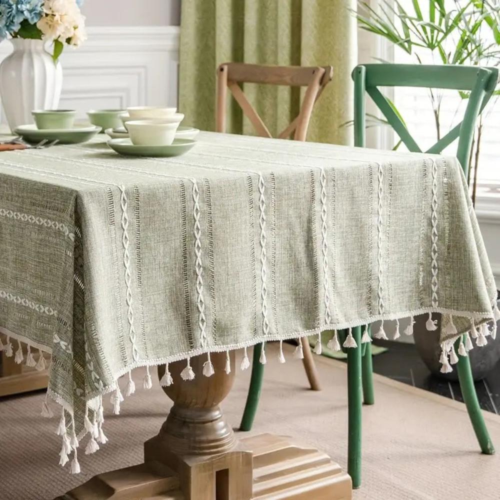 Vionara - Nappe coton-lin rayée brodée | Vionara