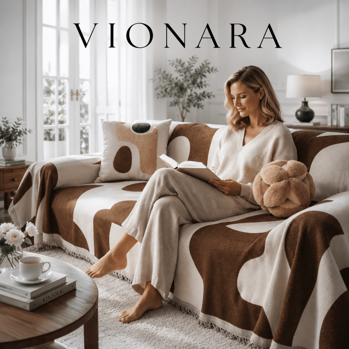 Vionara - Housse de canapé en chenille texturée à motif jacquard bohème | Vionara