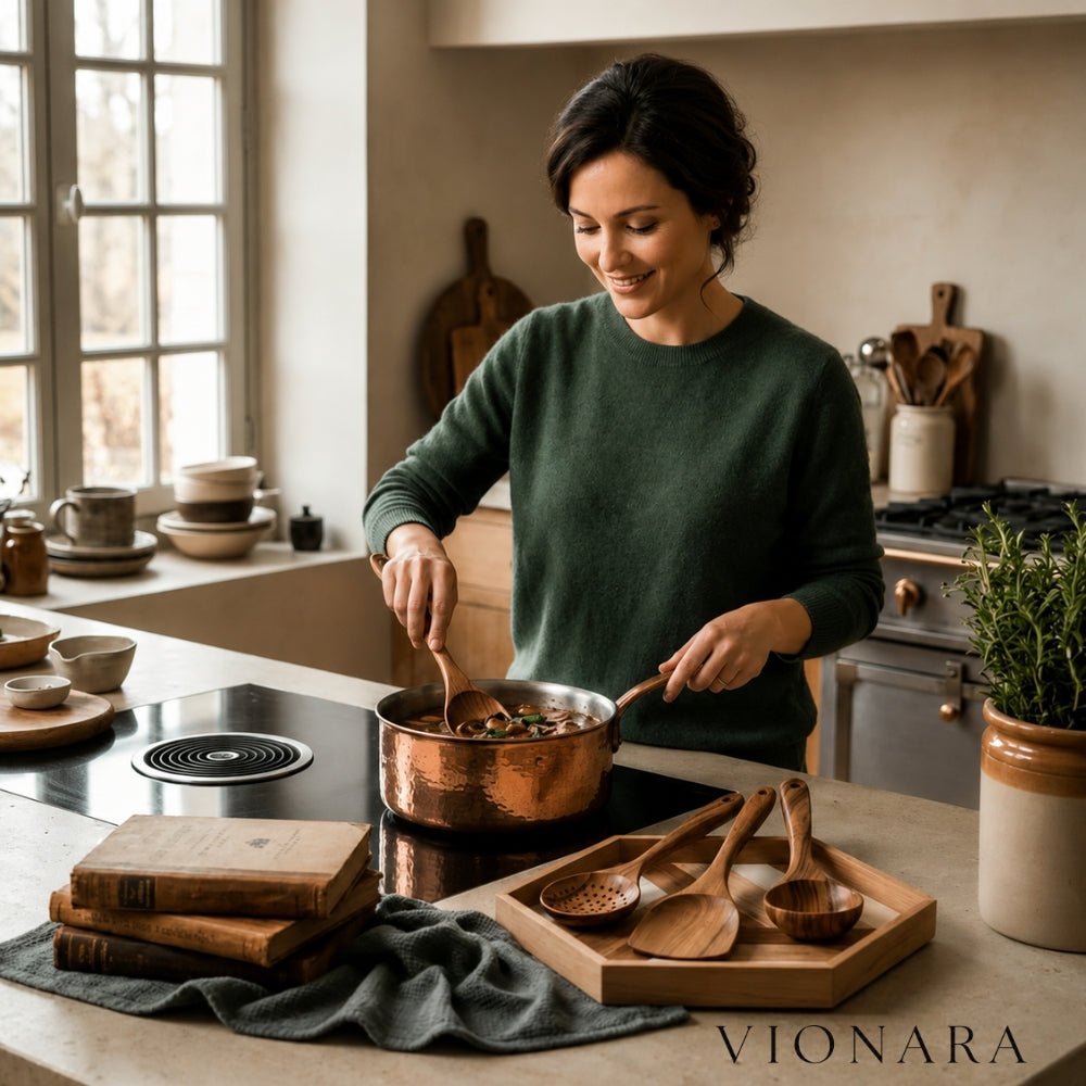 Vionara - Set d’ustensiles de cuisine en bois naturel (5 pièces) | Vionara