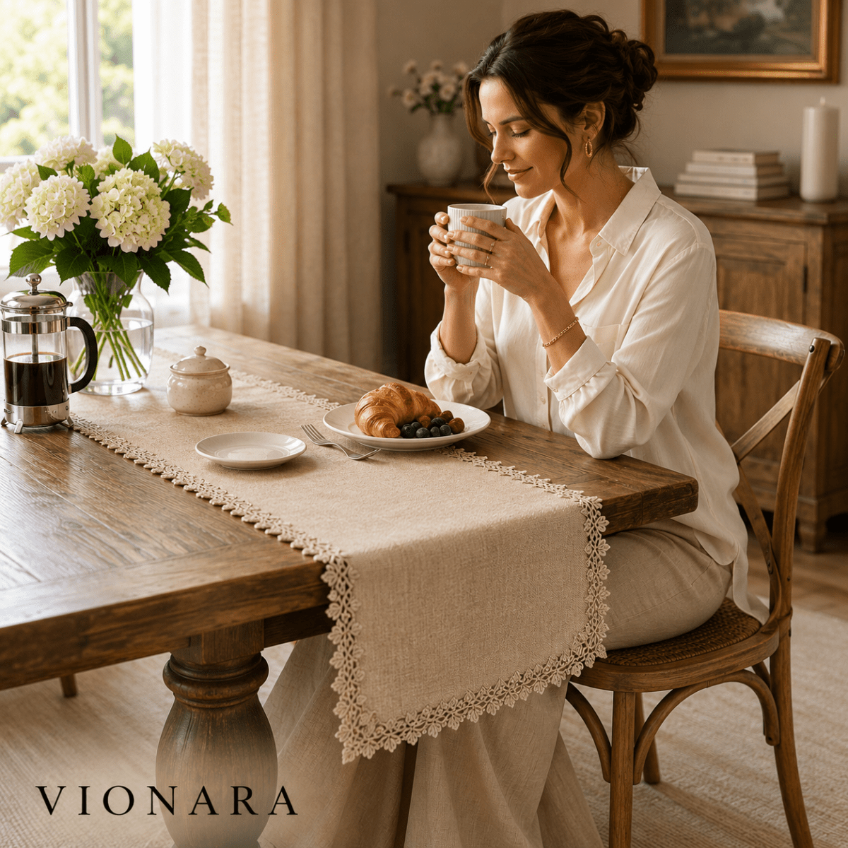 Vionara - Chemin de table en jute naturel tissé | Vionara