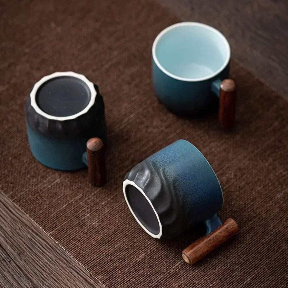 Vionara - Tasse à espresso vintage en céramique avec poignée en bois