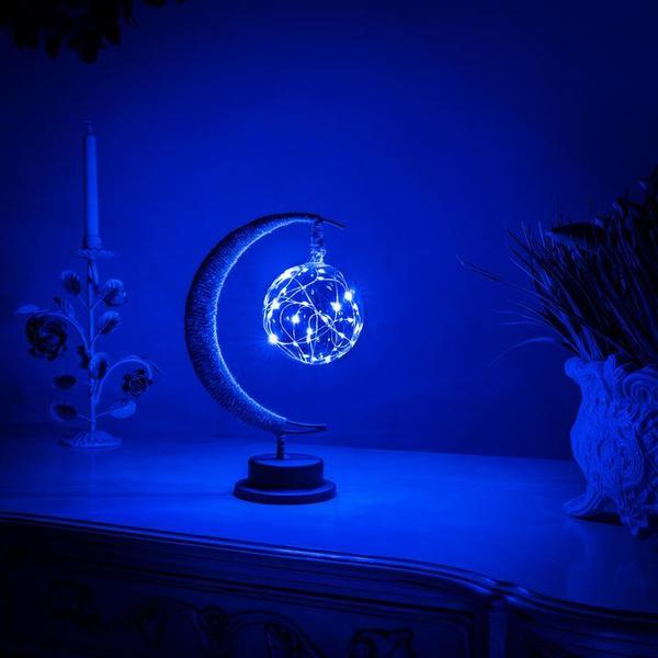 Vionara - Lampe d’ambiance LED sur socle lunaire en métal et corde tressée | Vionara