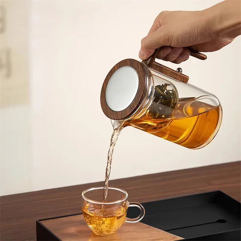 Vionara - Théière en verre borosilicaté – Infuseur acier et poignée bois | Vionara
