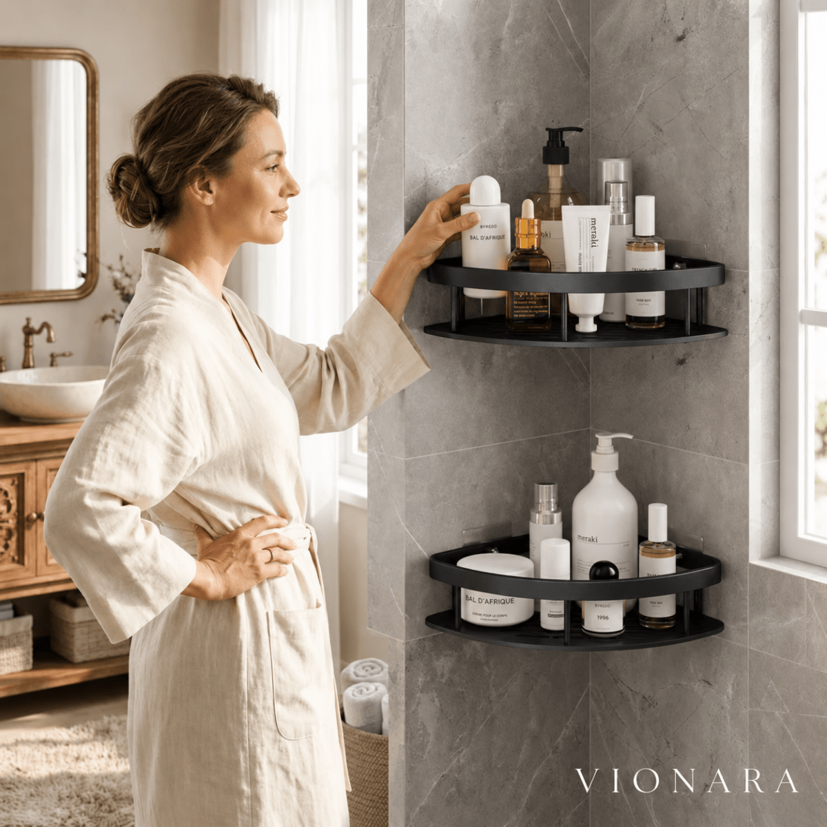 Vionara - Étagère murale en aluminium mat pour douche | Vionara