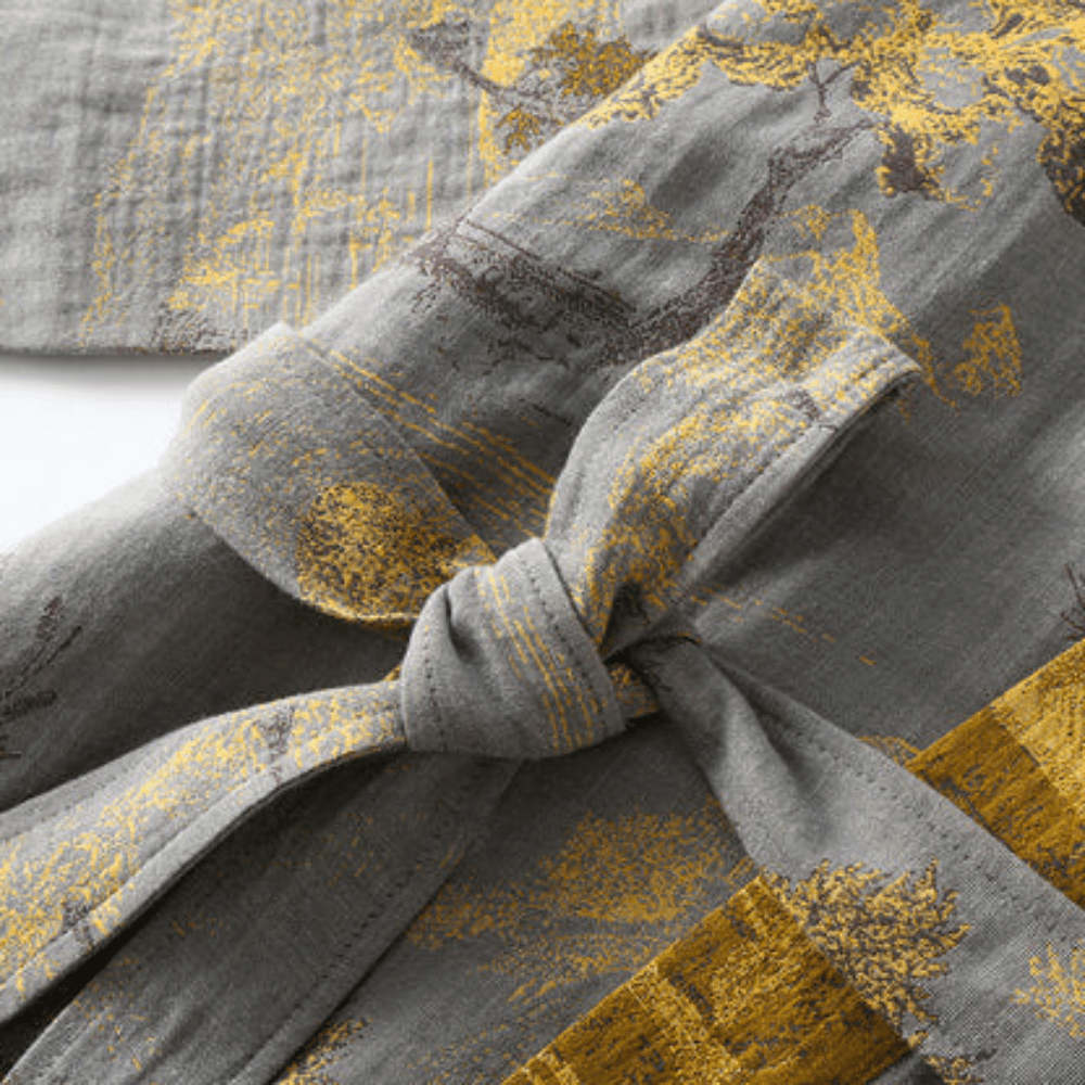 Vionara - Peignoir kimono en coton gaufré naturel à coupe ample | Vionara