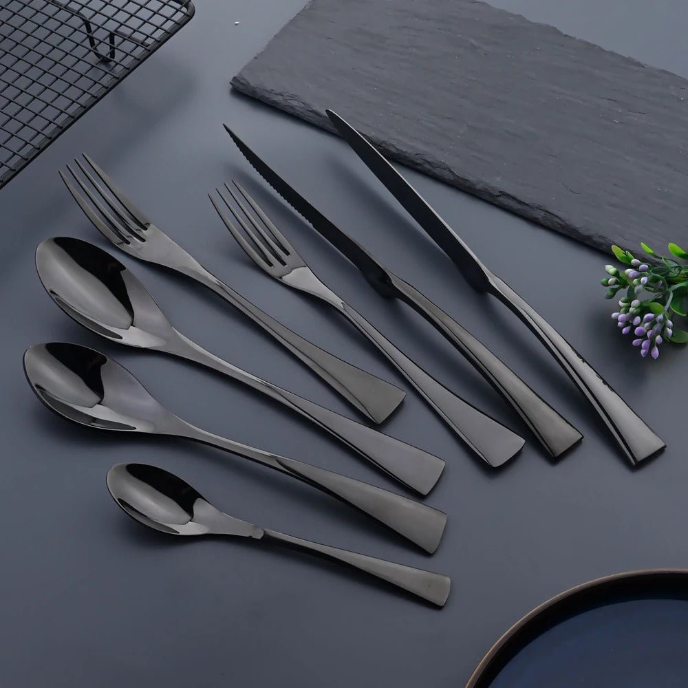 Vionara - Ménagère en acier inoxydable noir mat – Finition moderne | Vionara