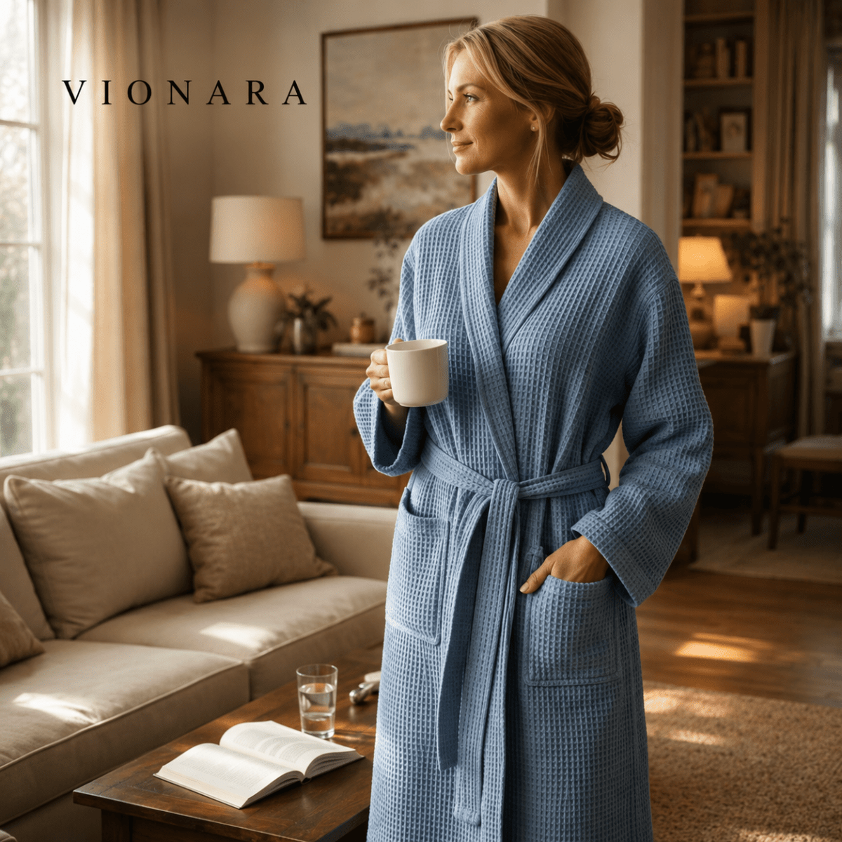 Vionara - Peignoir en coton gaufré à col en V | Vionara