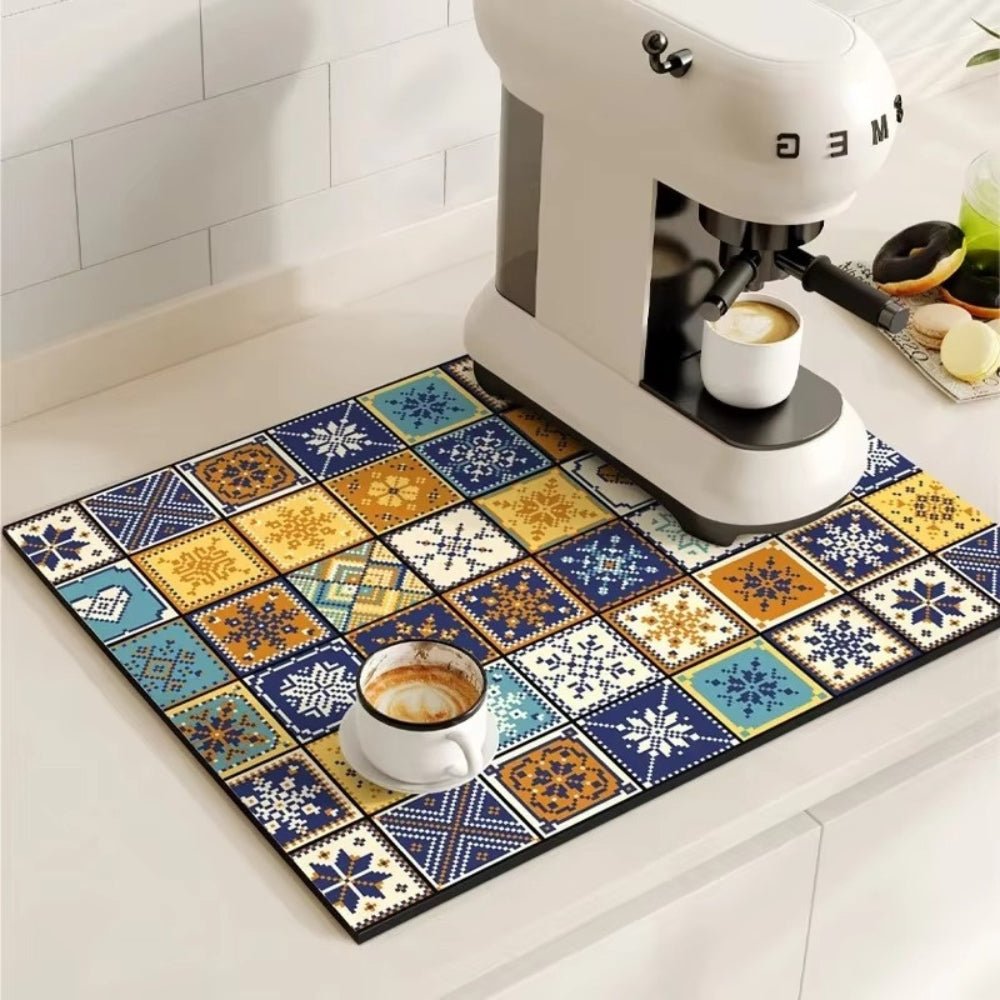 Vionara - Tapis absorbant antidérapant à motif carreaux rétro pour café ou évier