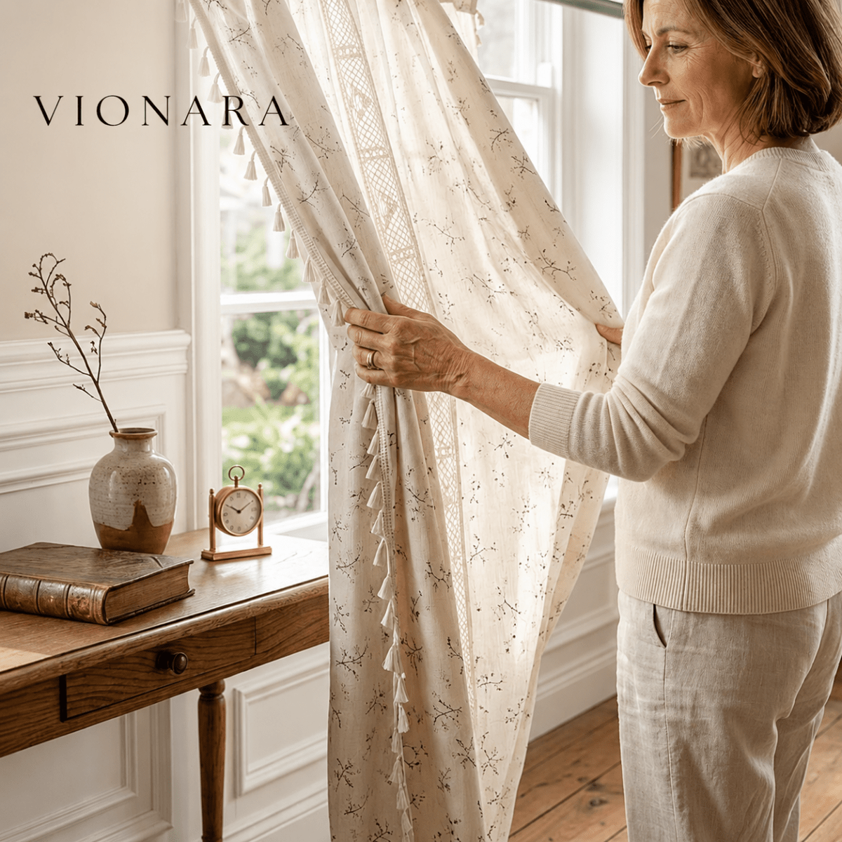 Vionara - Rideau en dentelle florale semi-occultant patchwork
