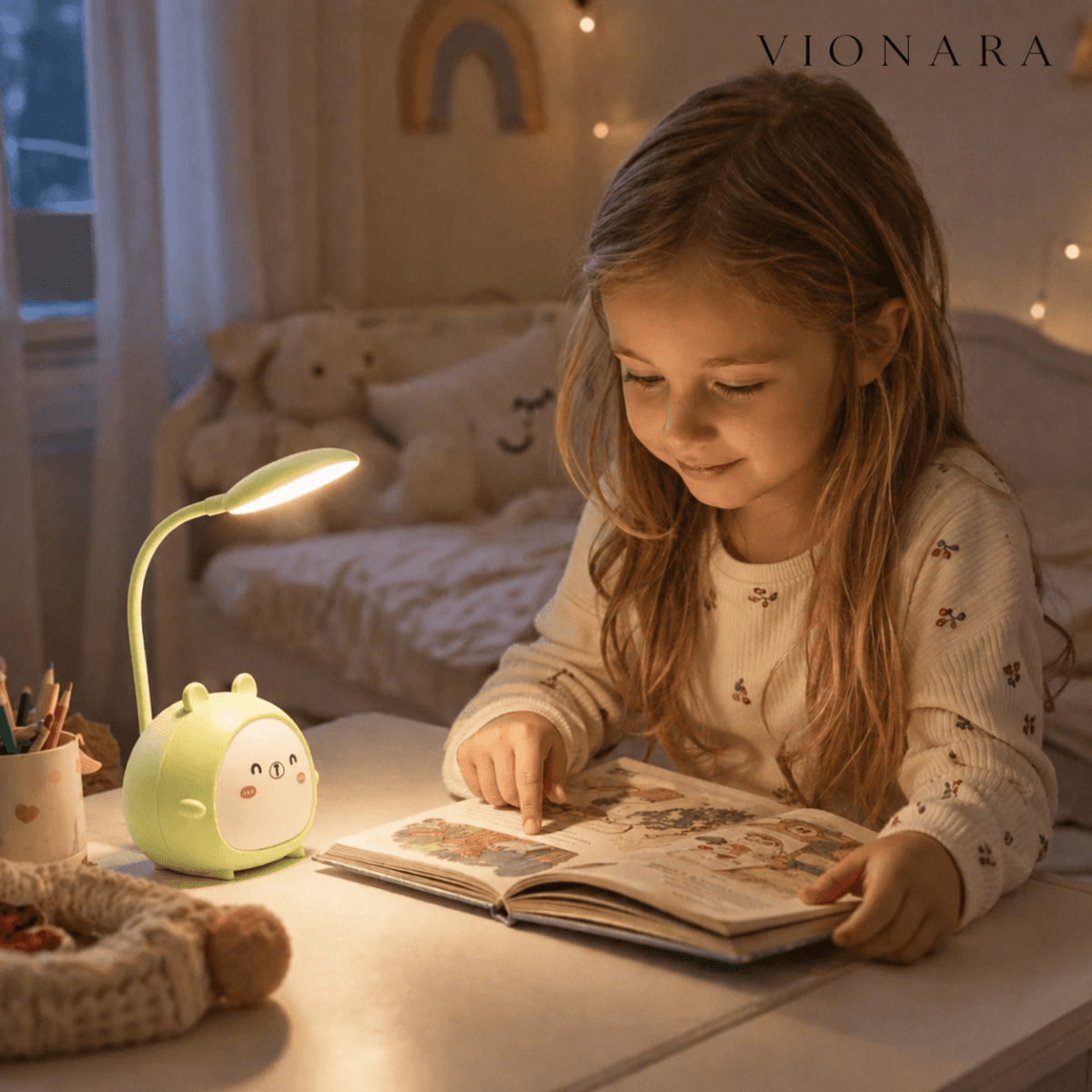 Vionara - Lampe de lecture pour enfants avec lumière LED douce et port USB
