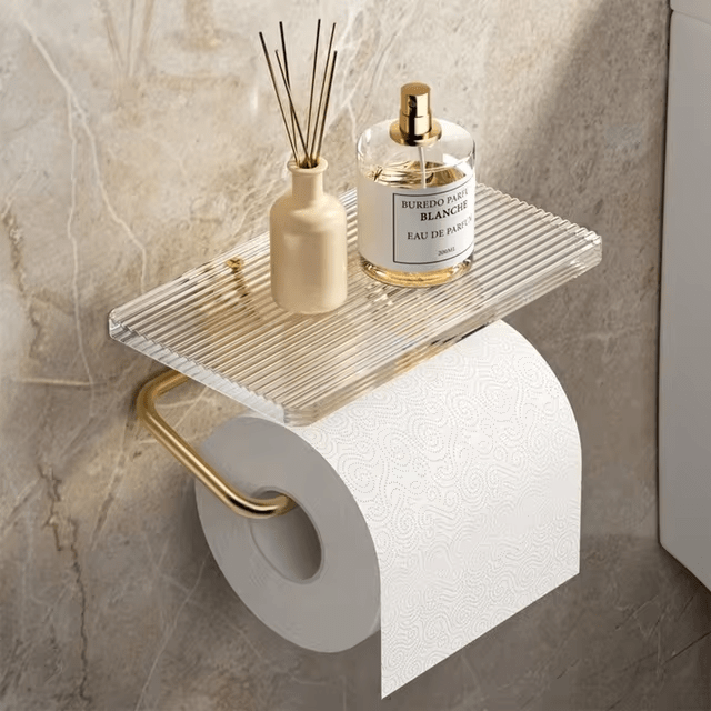 Vionara - Porte-papier toilette mural en métal avec tablette | Vionara