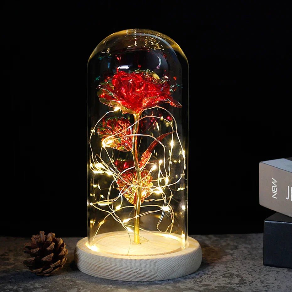 Vionara - Rose préservée sous cloche en verre avec éclairage LED | Vionara