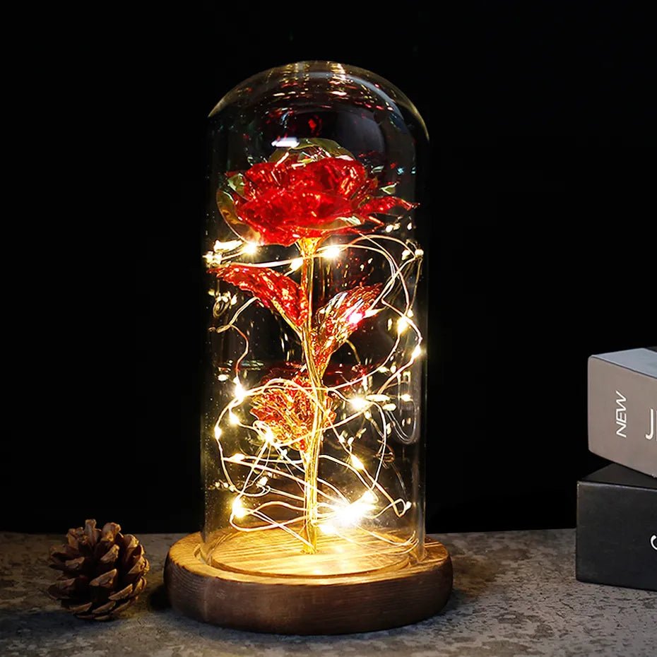 Vionara - Rose préservée sous cloche en verre avec éclairage LED | Vionara
