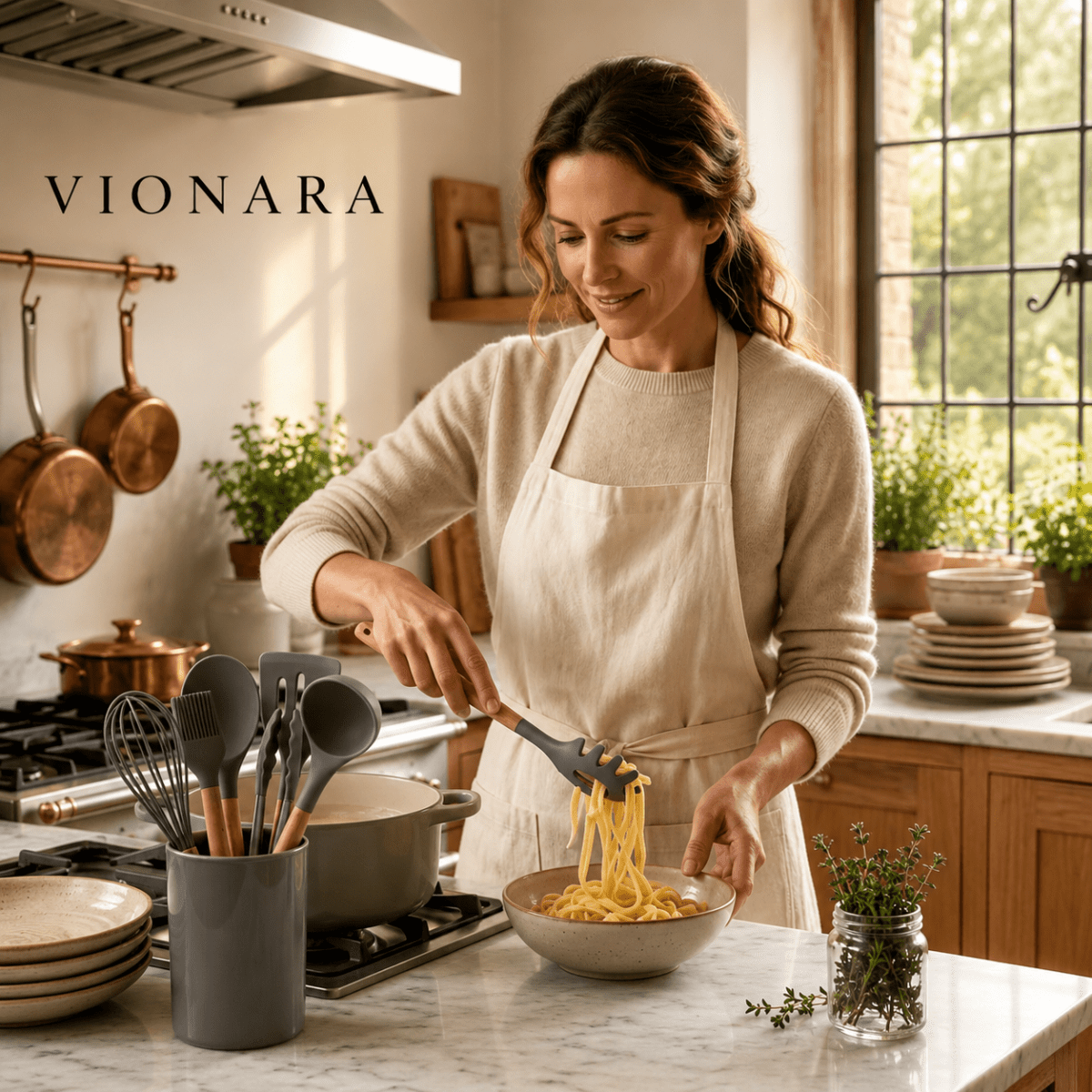 Vionara - Ensemble ustensiles cuisine 12 pièces en silicone et bambou | Vionara