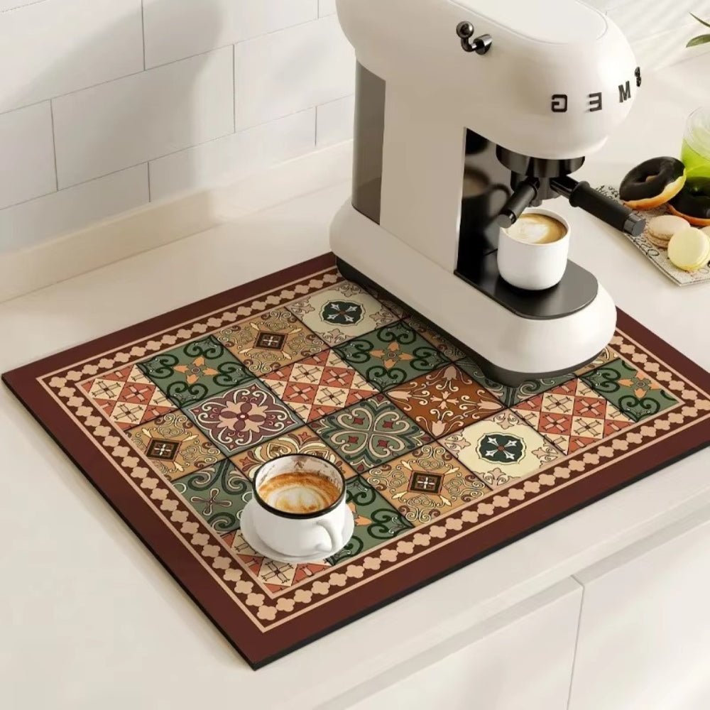 Vionara - Tapis absorbant antidérapant à motif carreaux rétro pour café ou évier