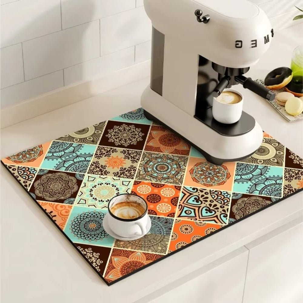 Vionara - Tapis absorbant antidérapant à motif carreaux rétro pour café ou évier