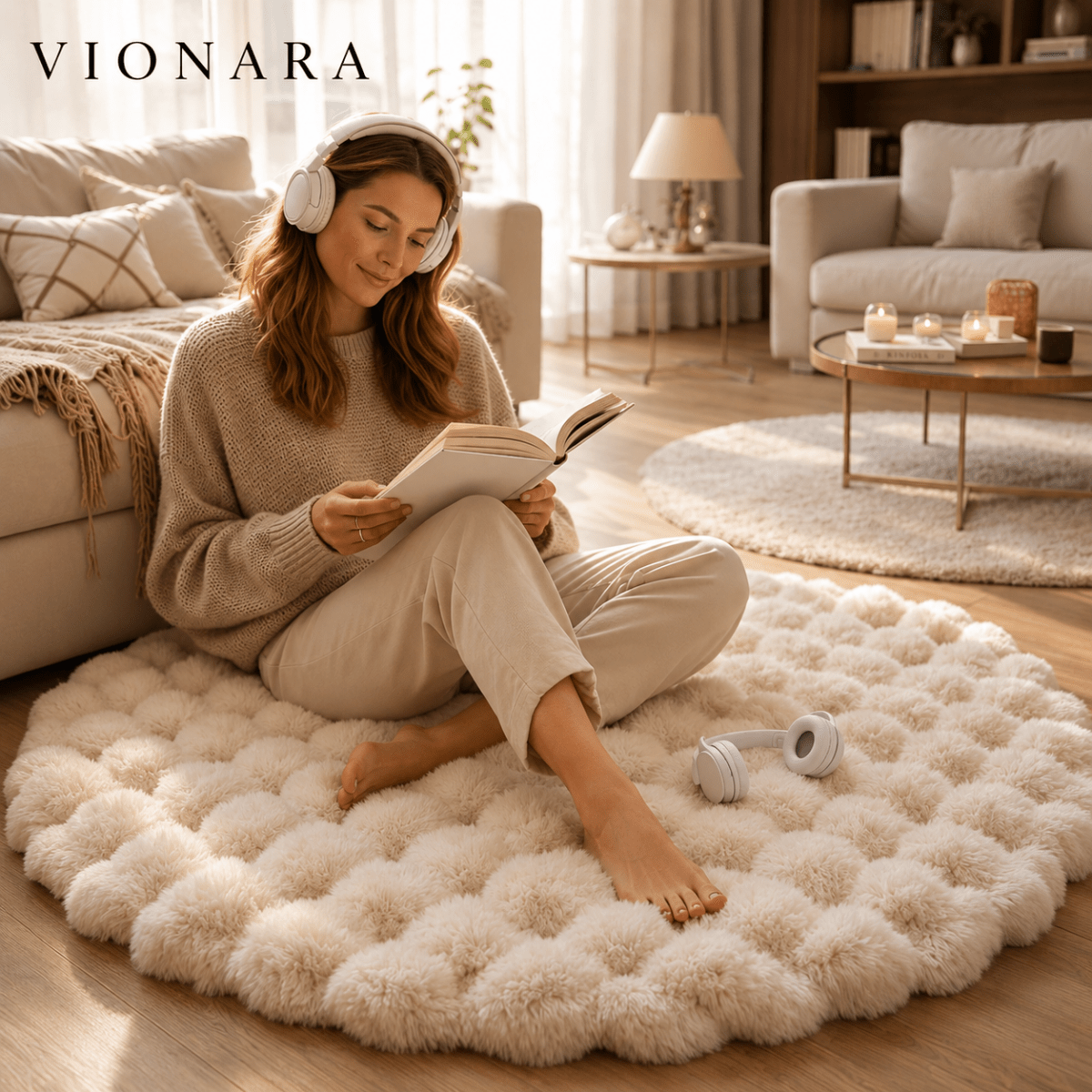 Vionara - Tapis rond en polyester doux et antidérapant | Vionara