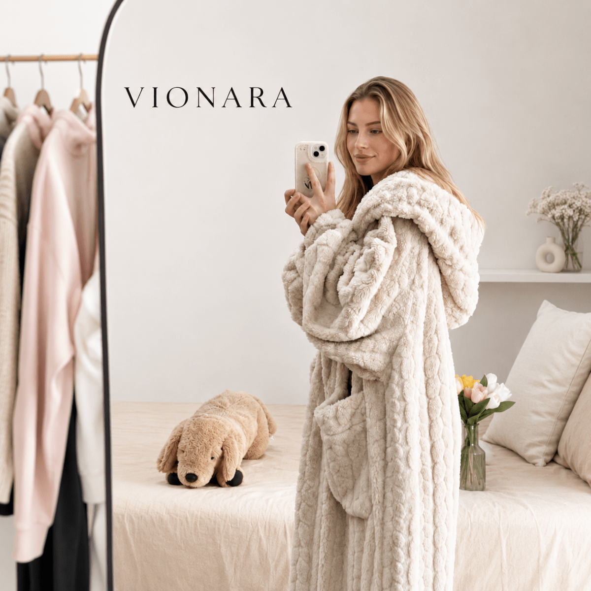 Vionara - Peignoir léger en coton texturé avec capuche pour intérieur | Vionara