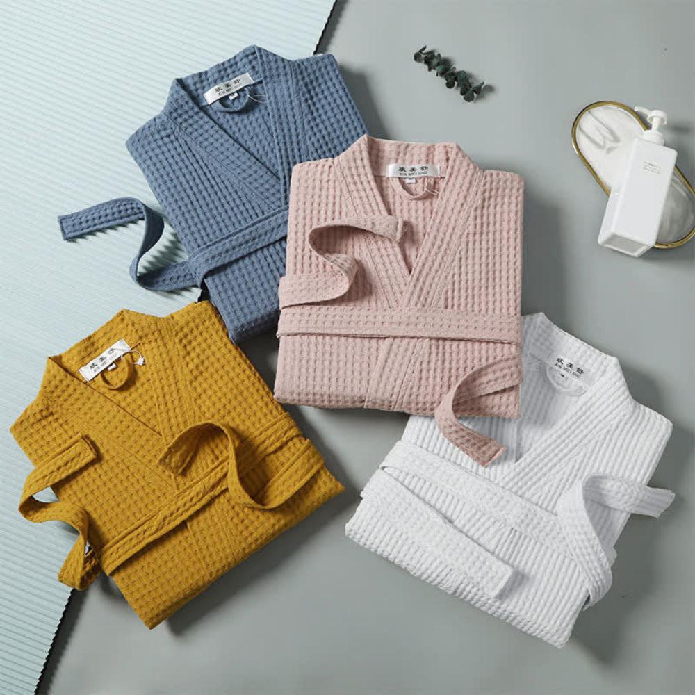 Vionara - Peignoir en coton gaufré à col en V | Vionara
