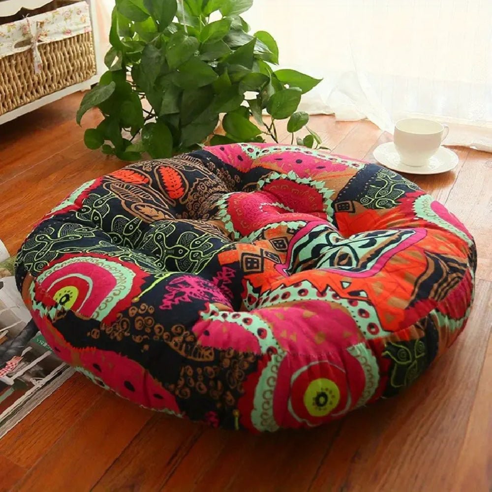 Vionara - Coussin rond en coton épais, imprimé floral bohème