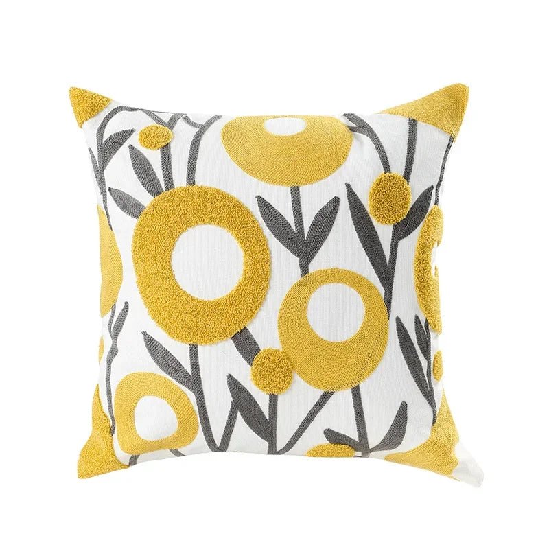 Vionara - Housse de coussin en coton brodé – Motif floral rustique | Vionara
