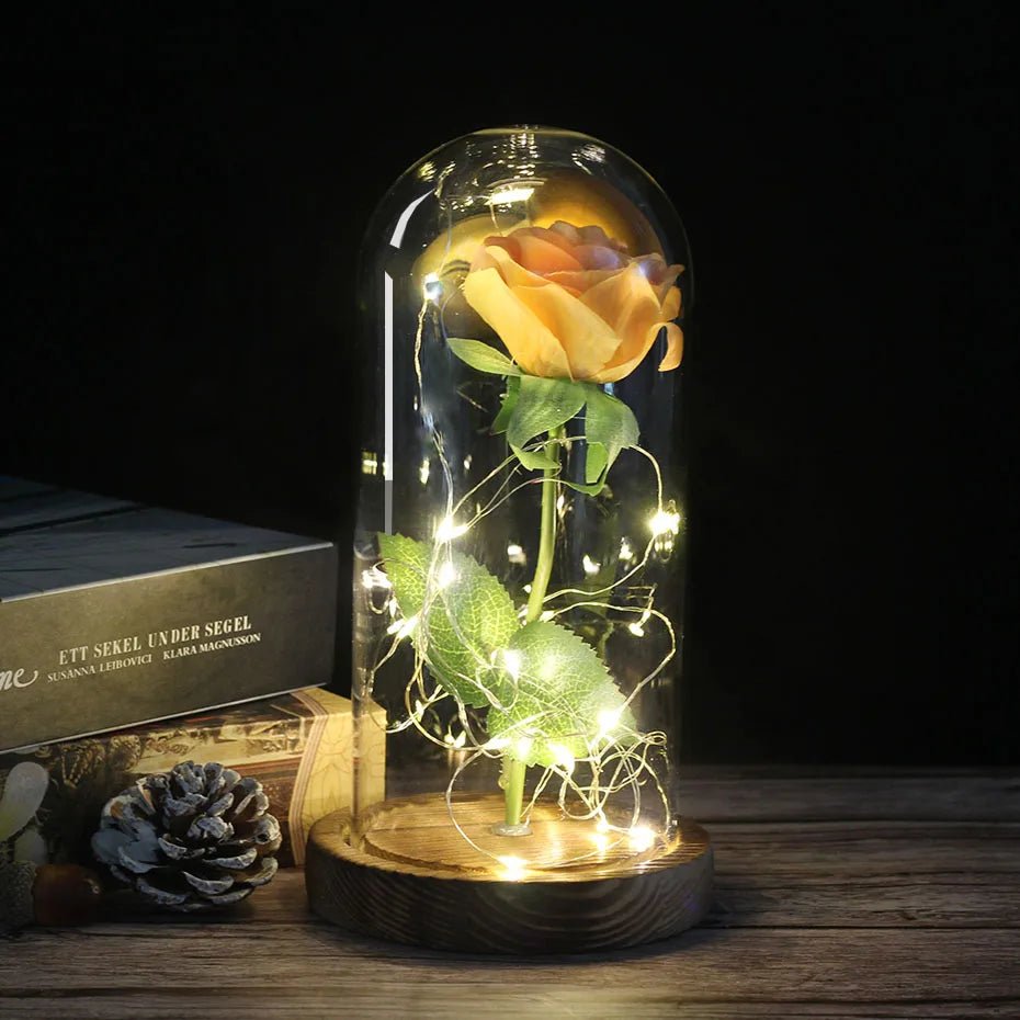 Vionara - Rose préservée sous cloche en verre avec éclairage LED | Vionara