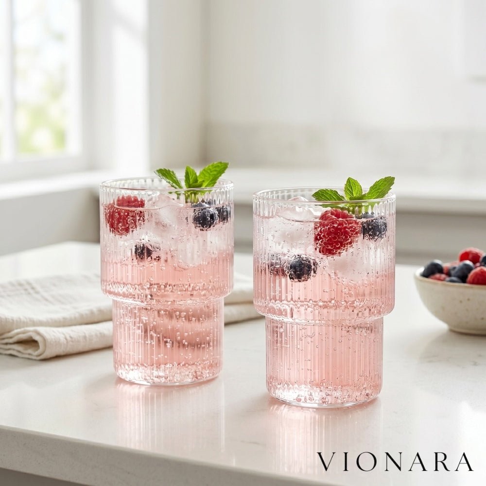 Vionara - Verres à eau nervurés en verre borosilicaté | Vionara