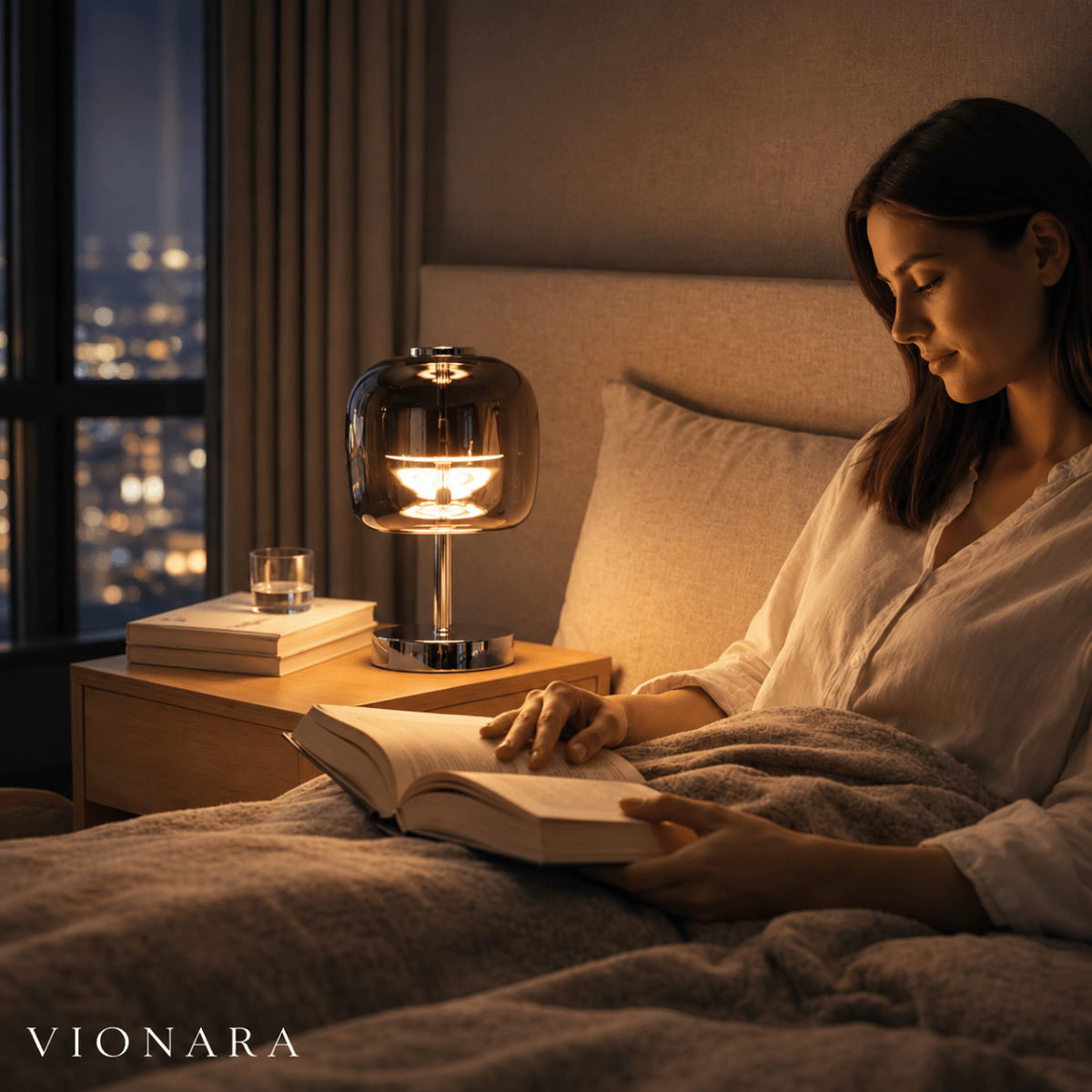 Vionara - Lampe de table en verre fumé dimmable à commande tactile | Vionara