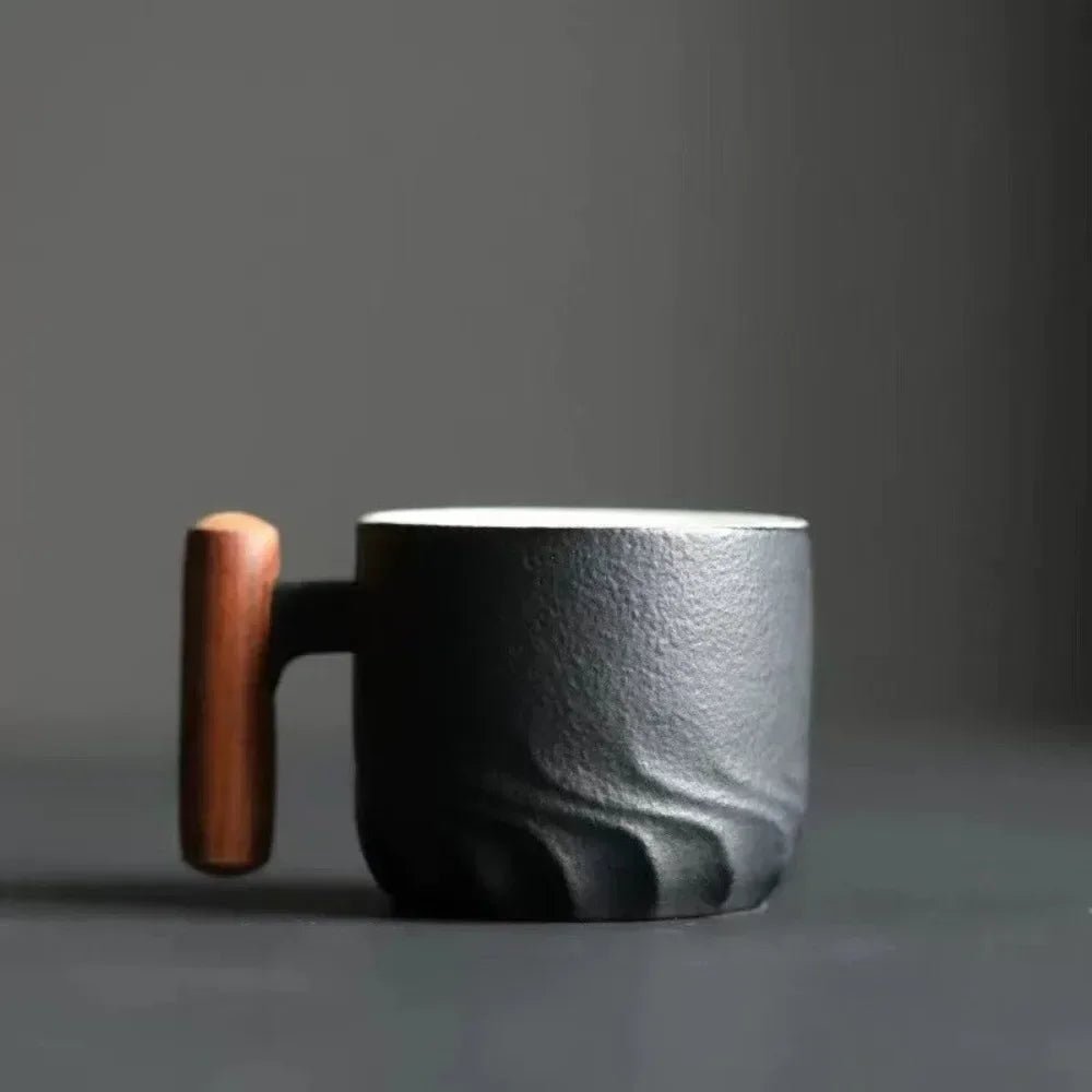 Vionara - Tasse à espresso vintage en céramique avec poignée en bois