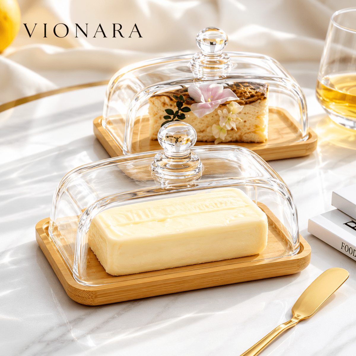 Vionara - Beurrier en bois et verre transparent – base rectangulaire | Vionara