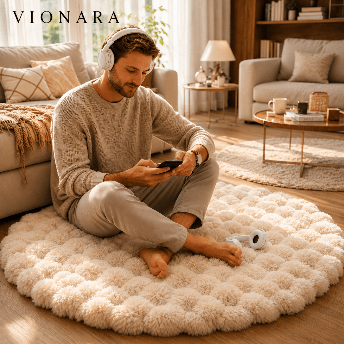Vionara - Tapis rond en polyester doux et antidérapant | Vionara
