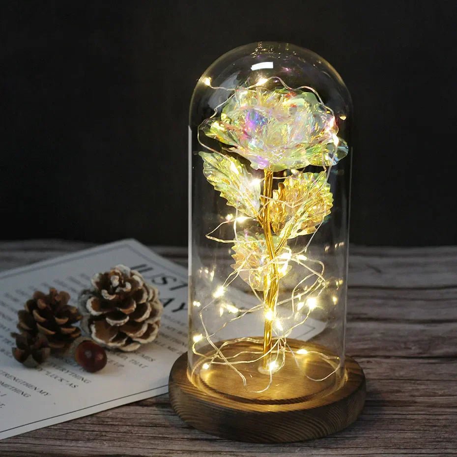 Vionara - Rose préservée sous cloche en verre avec éclairage LED | Vionara