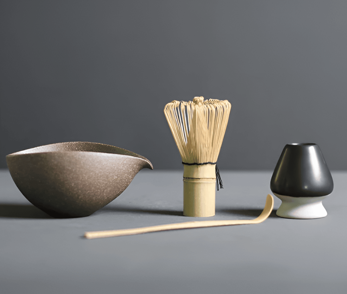 Vionara - Service à matcha japonais en céramique et bambou – 4 pièces